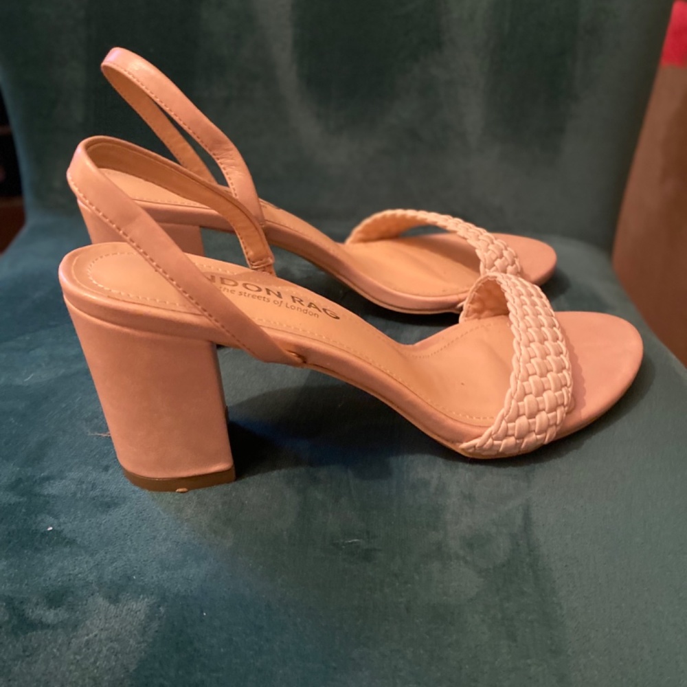 Nude blush sling back block heel braided sandals - Picture 8 of 8